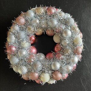 Christmas/Winter Ornament Wreath - Pink, White, and Silver 2 - 10"